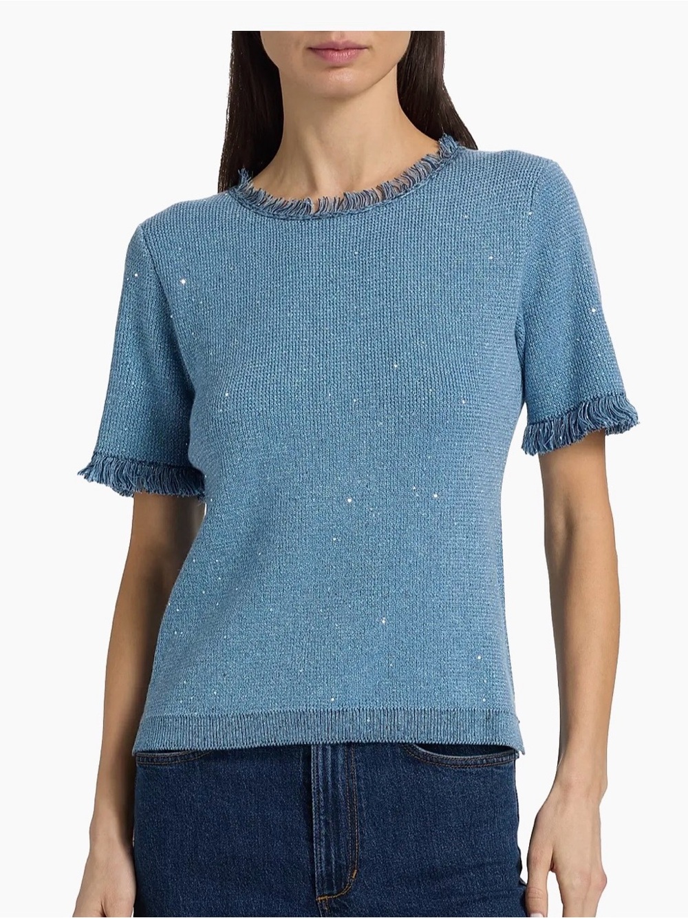 Kobi Halperin Kate Fray-Trim Short-Sleeve Linen Blend Sweater